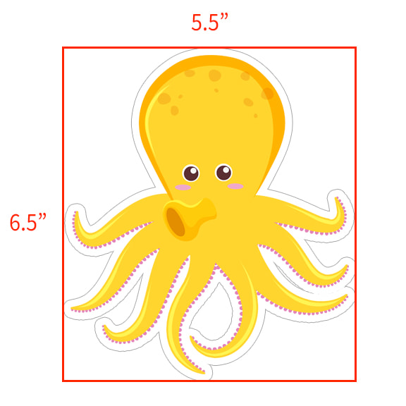 This octopus is an example of a complicated sticker shape. It's easy to get ready for print imposition with FileSplice's template system.