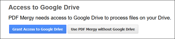 This box shows the permission box that pops up asking for permission to grant access to Google Drive once you have installed an Add-on like PDF Mergy.