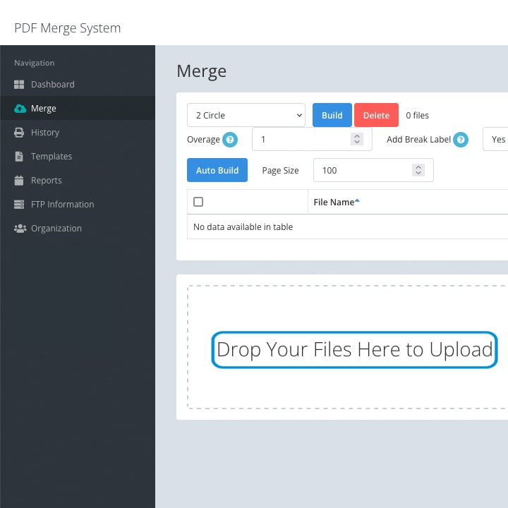 drag and drop PDF files to upload