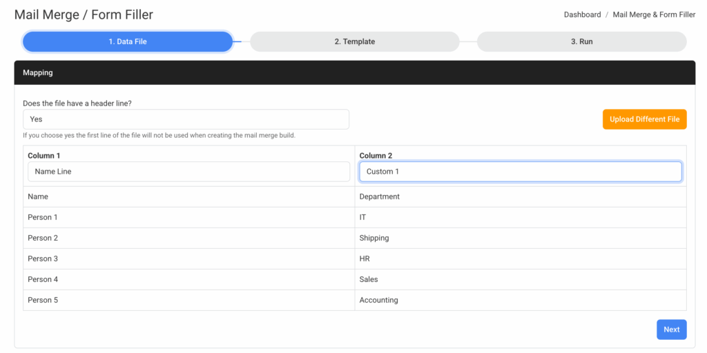 mapping CSV columns for bulk name badges