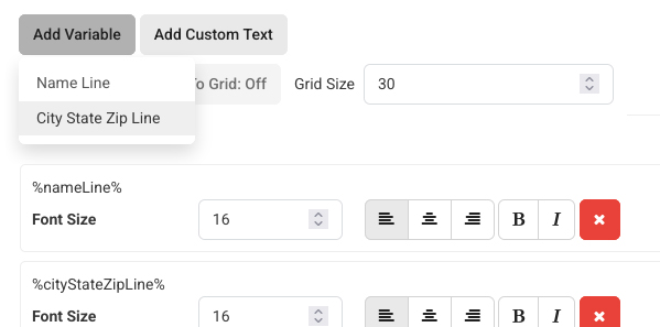 Adding variable fields in the mail merge tool