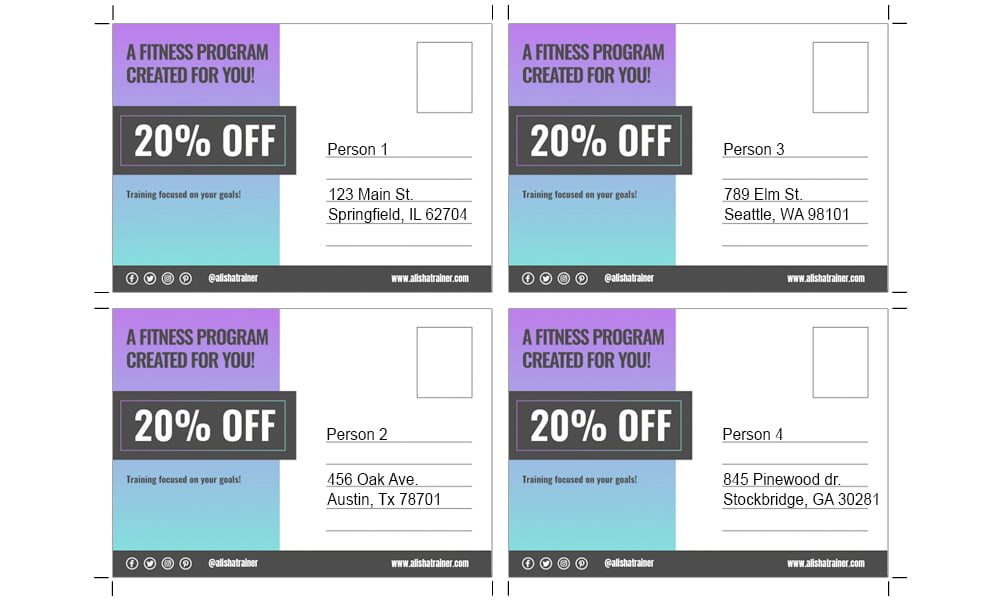 4-up mail merge imposition layout